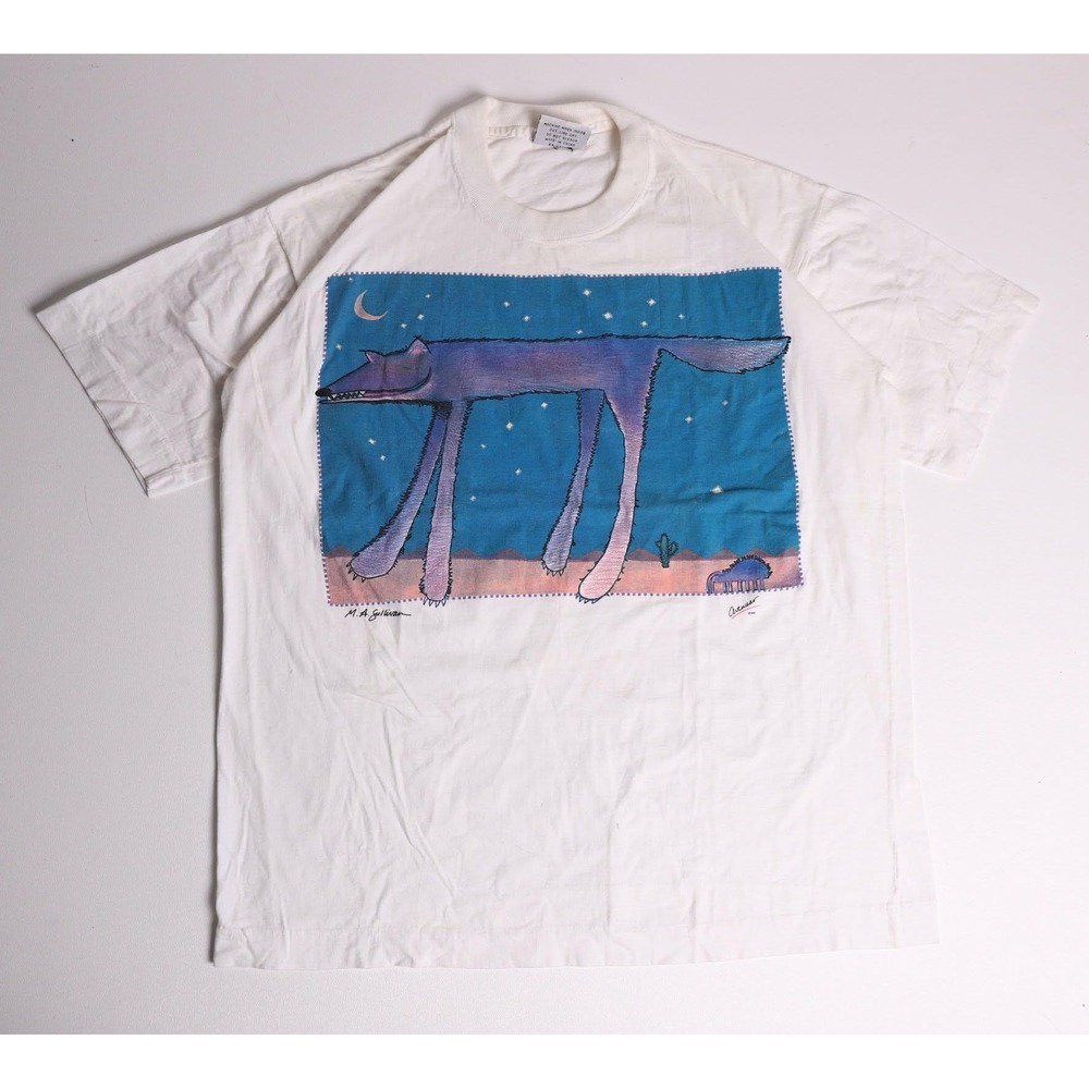 Vintage 1988 Artwear MA Sullivan Wolf Graphic T-Shirt White Large 80s Tee